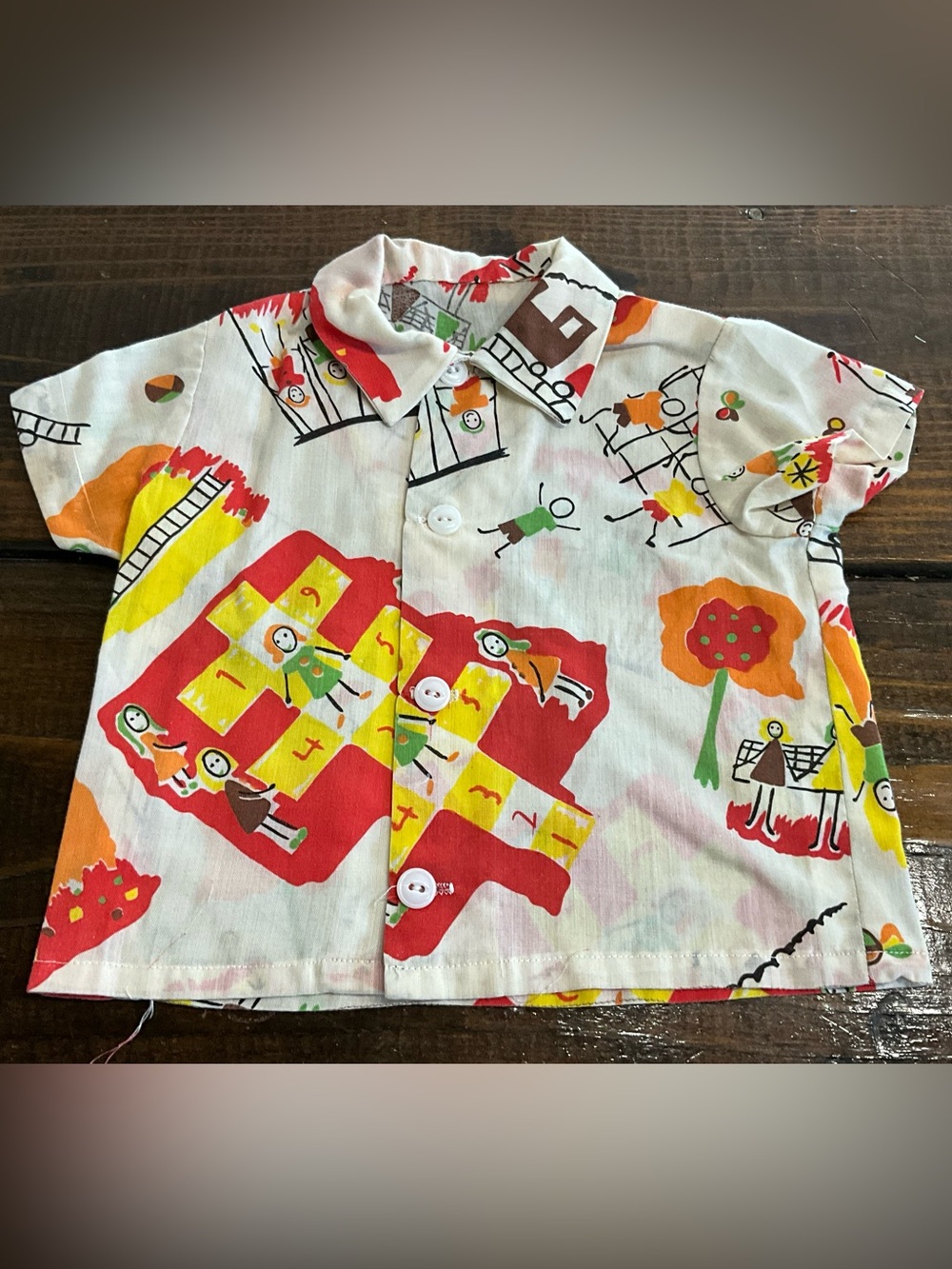 Vintage Handmade Collared Short Sleeve Child’s Shirt 1950/60s Hopscotch MCM